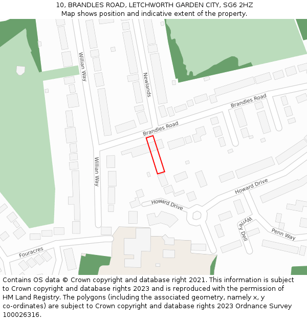 10, BRANDLES ROAD, LETCHWORTH GARDEN CITY, SG6 2HZ: Location map and indicative extent of plot