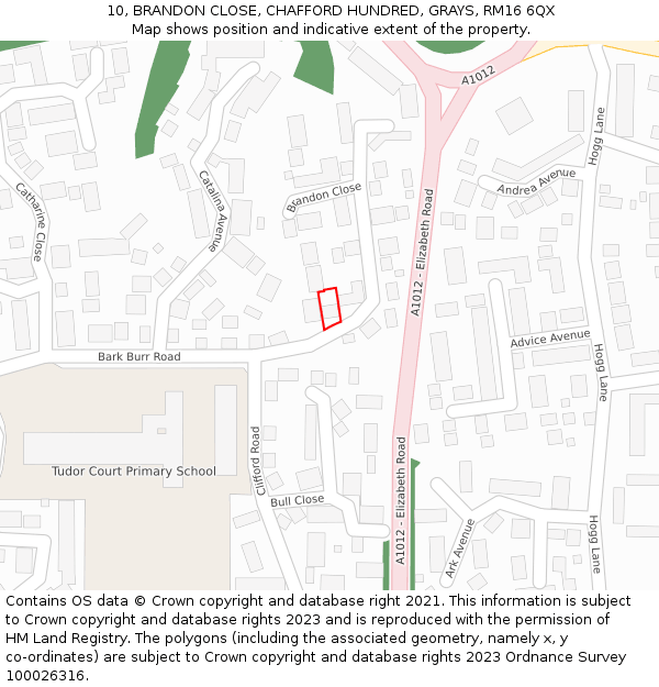 10, BRANDON CLOSE, CHAFFORD HUNDRED, GRAYS, RM16 6QX: Location map and indicative extent of plot