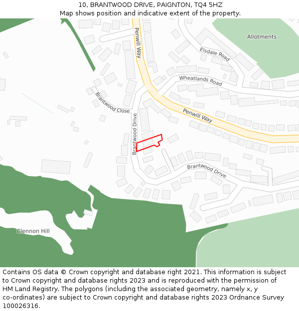 10, BRANTWOOD DRIVE, PAIGNTON, TQ4 5HZ: Location map and indicative extent of plot