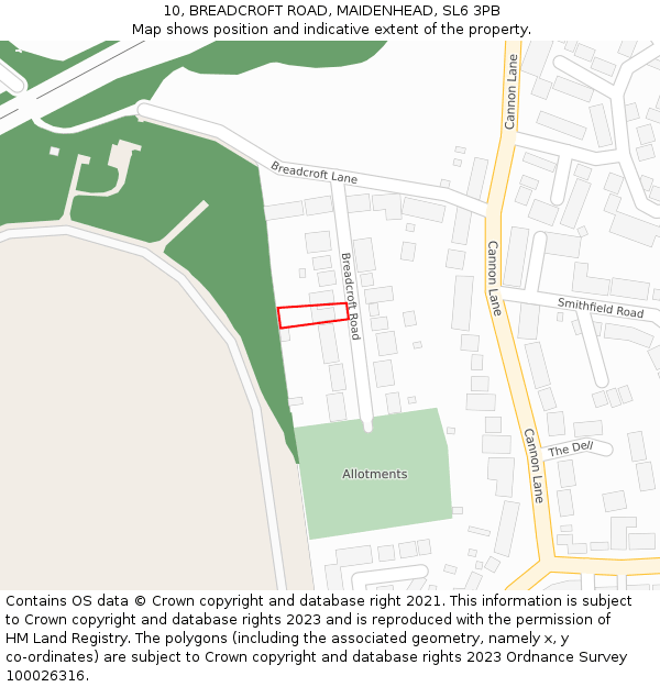 10, BREADCROFT ROAD, MAIDENHEAD, SL6 3PB: Location map and indicative extent of plot