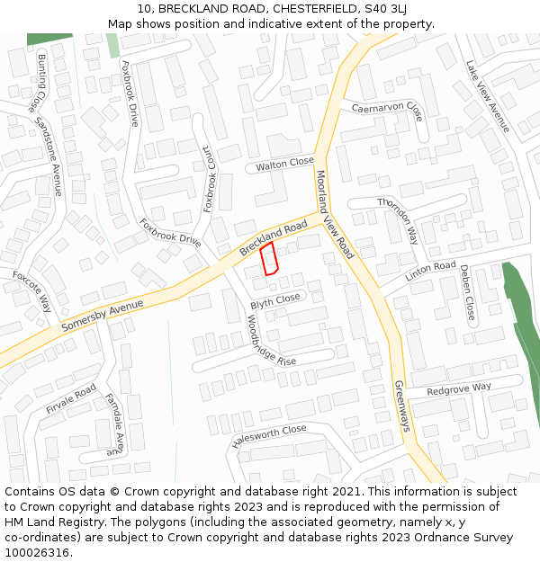 10, BRECKLAND ROAD, CHESTERFIELD, S40 3LJ: Location map and indicative extent of plot