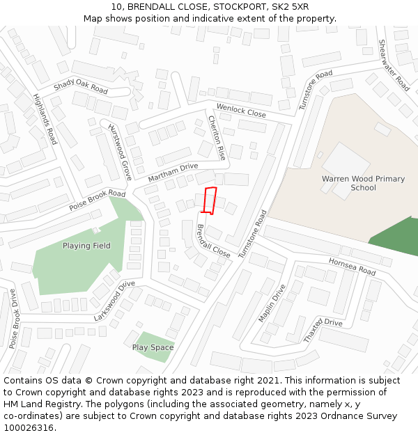 10, BRENDALL CLOSE, STOCKPORT, SK2 5XR: Location map and indicative extent of plot