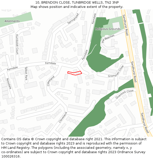 10, BRENDON CLOSE, TUNBRIDGE WELLS, TN2 3NP: Location map and indicative extent of plot