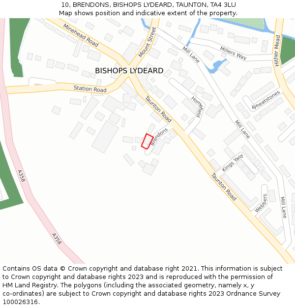 10, BRENDONS, BISHOPS LYDEARD, TAUNTON, TA4 3LU: Location map and indicative extent of plot