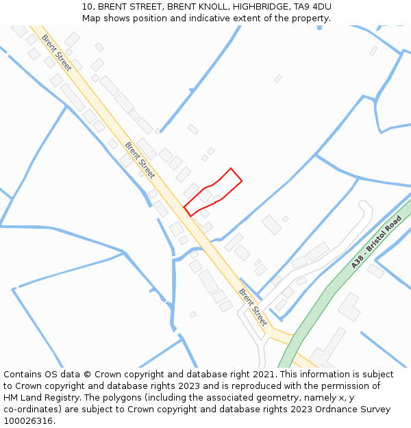 10, BRENT STREET, BRENT KNOLL, HIGHBRIDGE, TA9 4DU: Location map and indicative extent of plot