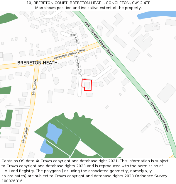 10, BRERETON COURT, BRERETON HEATH, CONGLETON, CW12 4TP: Location map and indicative extent of plot