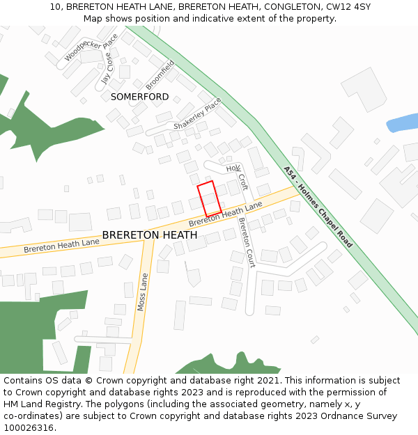 10, BRERETON HEATH LANE, BRERETON HEATH, CONGLETON, CW12 4SY: Location map and indicative extent of plot