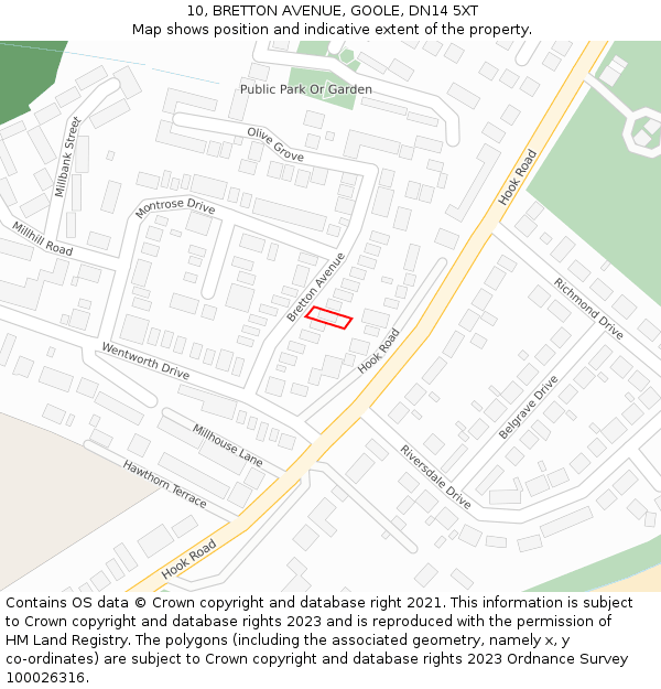 10, BRETTON AVENUE, GOOLE, DN14 5XT: Location map and indicative extent of plot