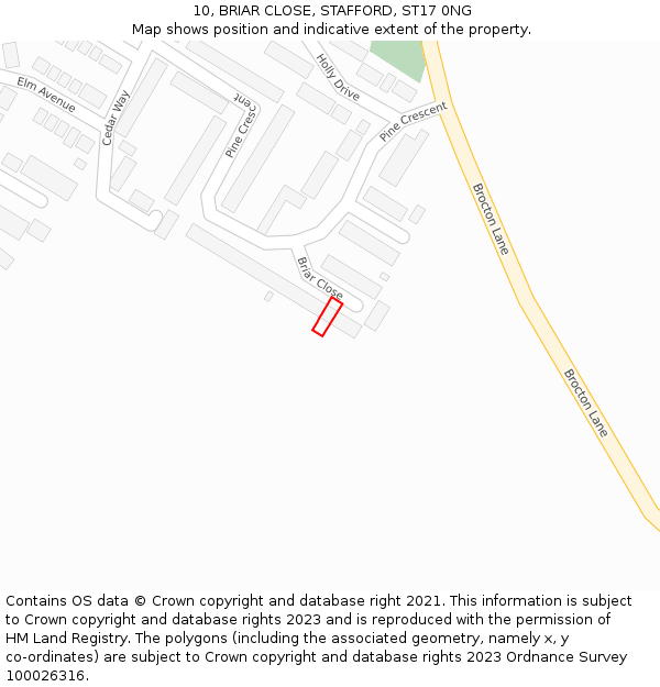 10, BRIAR CLOSE, STAFFORD, ST17 0NG: Location map and indicative extent of plot