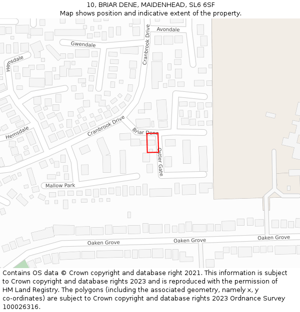 10, BRIAR DENE, MAIDENHEAD, SL6 6SF: Location map and indicative extent of plot