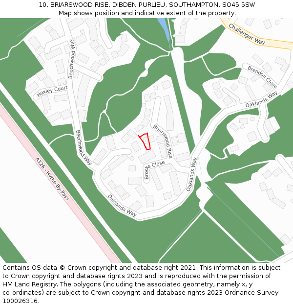 10, BRIARSWOOD RISE, DIBDEN PURLIEU, SOUTHAMPTON, SO45 5SW: Location map and indicative extent of plot