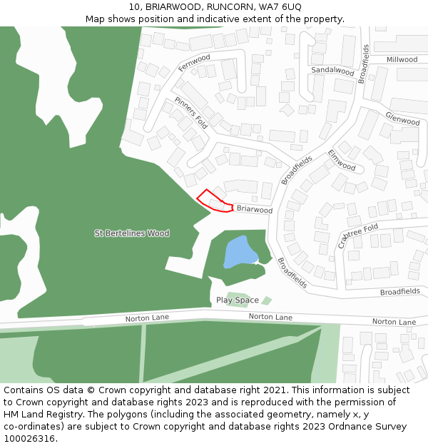 10, BRIARWOOD, RUNCORN, WA7 6UQ: Location map and indicative extent of plot