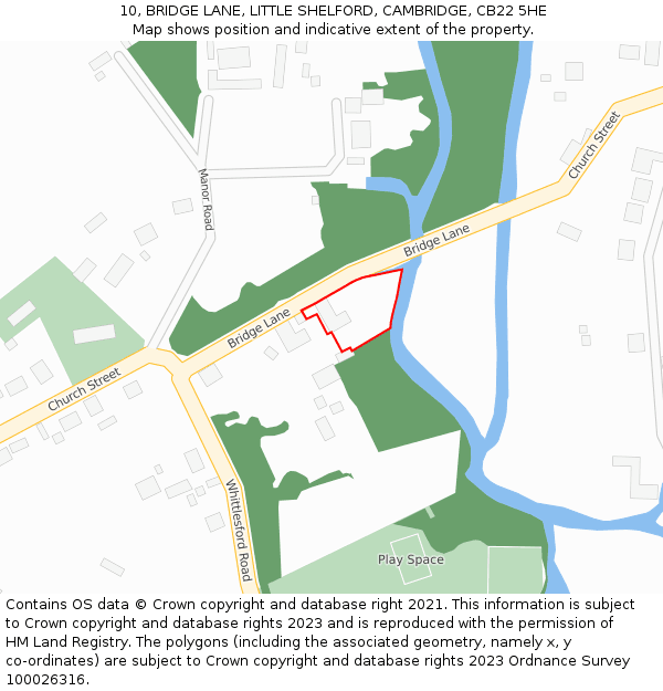 10, BRIDGE LANE, LITTLE SHELFORD, CAMBRIDGE, CB22 5HE: Location map and indicative extent of plot