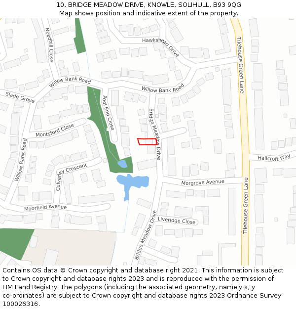 10, BRIDGE MEADOW DRIVE, KNOWLE, SOLIHULL, B93 9QG: Location map and indicative extent of plot