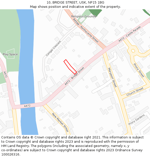 10, BRIDGE STREET, USK, NP15 1BG: Location map and indicative extent of plot