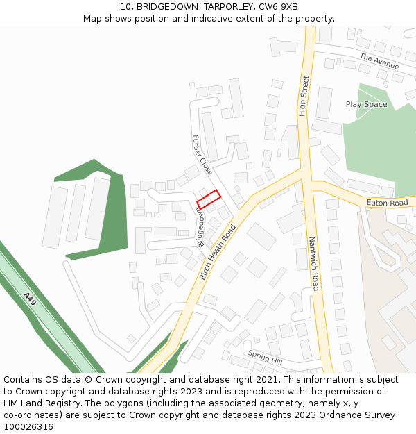 10, BRIDGEDOWN, TARPORLEY, CW6 9XB: Location map and indicative extent of plot