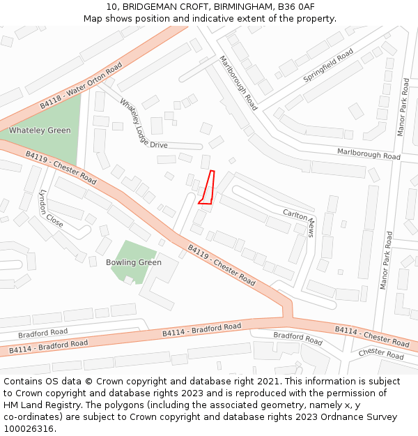 10, BRIDGEMAN CROFT, BIRMINGHAM, B36 0AF: Location map and indicative extent of plot