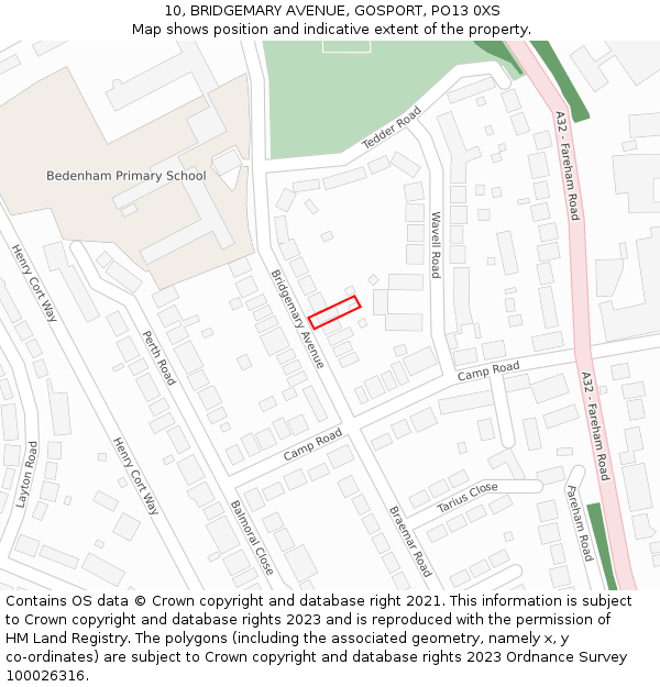 10, BRIDGEMARY AVENUE, GOSPORT, PO13 0XS: Location map and indicative extent of plot