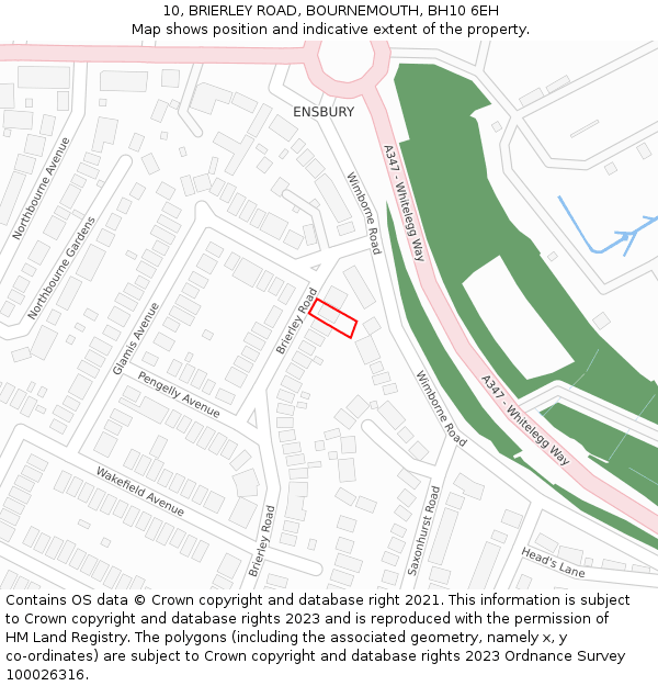 10, BRIERLEY ROAD, BOURNEMOUTH, BH10 6EH: Location map and indicative extent of plot