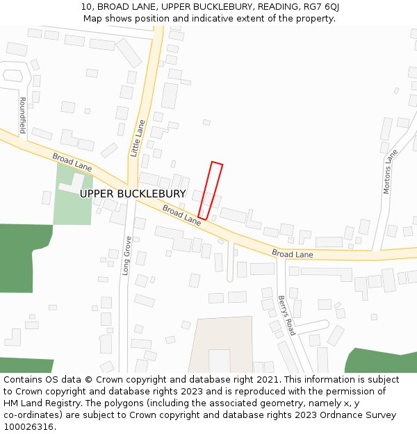 10, BROAD LANE, UPPER BUCKLEBURY, READING, RG7 6QJ: Location map and indicative extent of plot