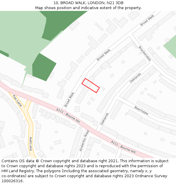 10, BROAD WALK, LONDON, N21 3DB: Location map and indicative extent of plot