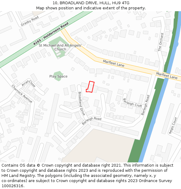 10, BROADLAND DRIVE, HULL, HU9 4TG: Location map and indicative extent of plot
