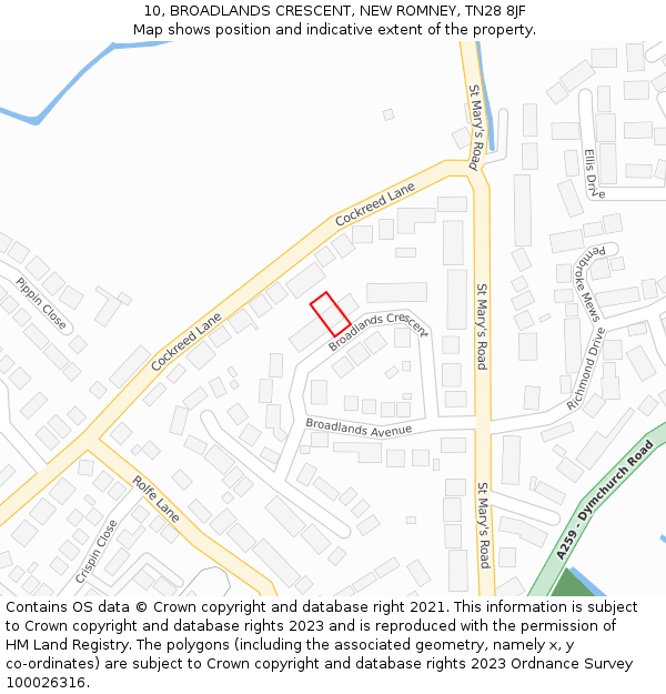 10, BROADLANDS CRESCENT, NEW ROMNEY, TN28 8JF: Location map and indicative extent of plot