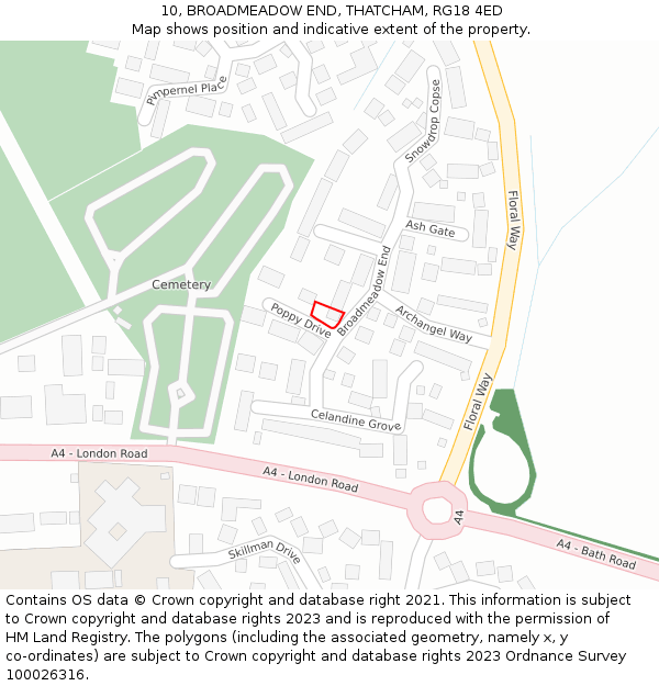 10, BROADMEADOW END, THATCHAM, RG18 4ED: Location map and indicative extent of plot