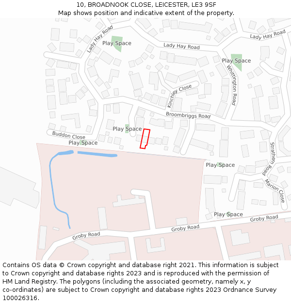 10, BROADNOOK CLOSE, LEICESTER, LE3 9SF: Location map and indicative extent of plot