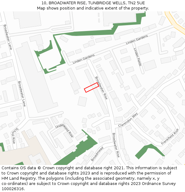 10, BROADWATER RISE, TUNBRIDGE WELLS, TN2 5UE: Location map and indicative extent of plot