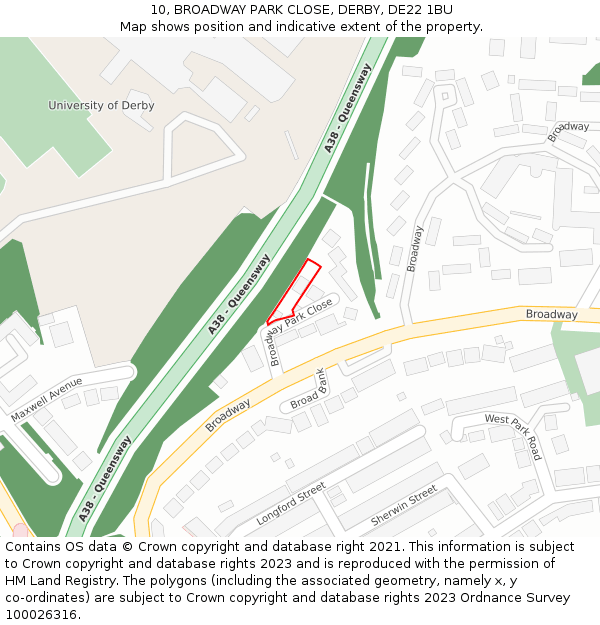 10, BROADWAY PARK CLOSE, DERBY, DE22 1BU: Location map and indicative extent of plot