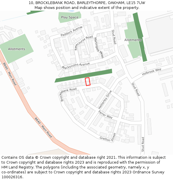 10, BROCKLEBANK ROAD, BARLEYTHORPE, OAKHAM, LE15 7UW: Location map and indicative extent of plot