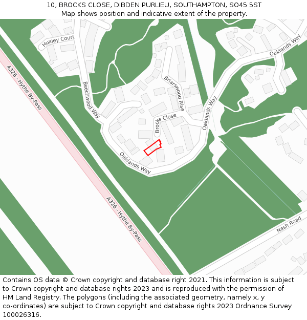 10, BROCKS CLOSE, DIBDEN PURLIEU, SOUTHAMPTON, SO45 5ST: Location map and indicative extent of plot