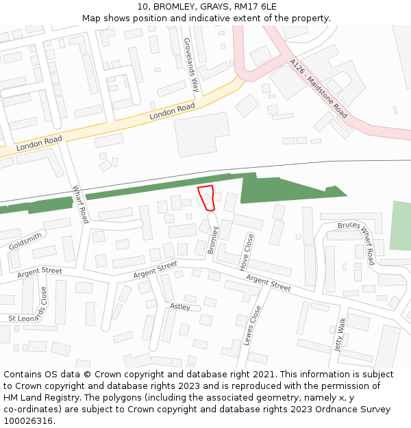 10, BROMLEY, GRAYS, RM17 6LE: Location map and indicative extent of plot