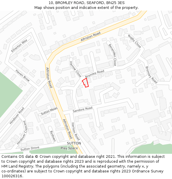 10, BROMLEY ROAD, SEAFORD, BN25 3ES: Location map and indicative extent of plot