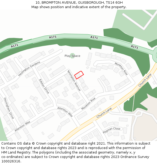 10, BROMPTON AVENUE, GUISBOROUGH, TS14 6GH: Location map and indicative extent of plot