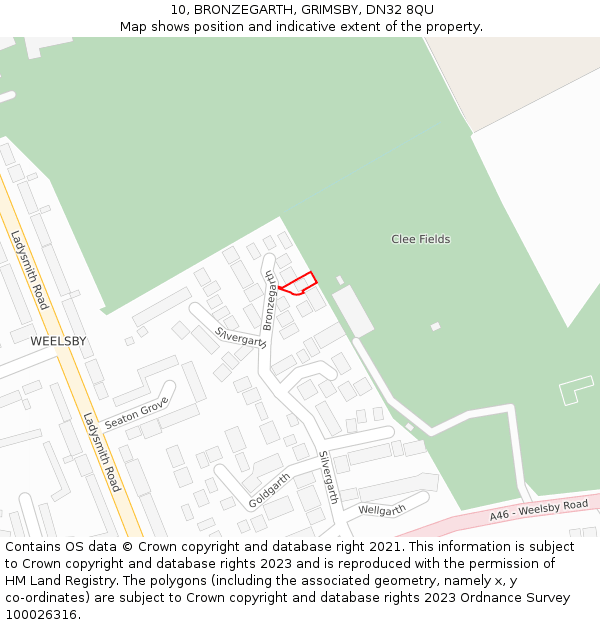 10, BRONZEGARTH, GRIMSBY, DN32 8QU: Location map and indicative extent of plot