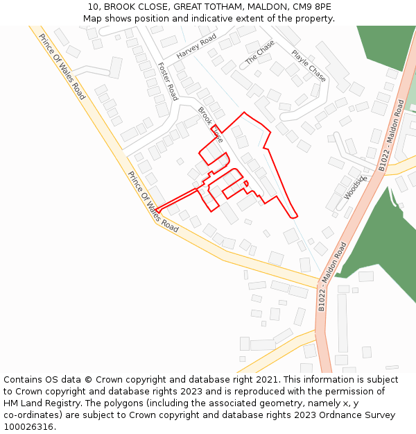 10, BROOK CLOSE, GREAT TOTHAM, MALDON, CM9 8PE: Location map and indicative extent of plot