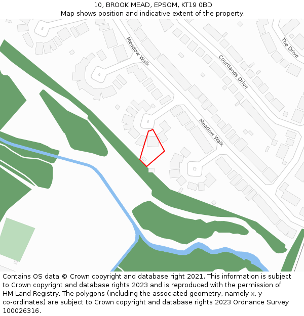 10, BROOK MEAD, EPSOM, KT19 0BD: Location map and indicative extent of plot