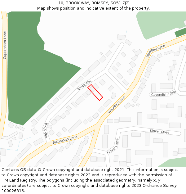 10, BROOK WAY, ROMSEY, SO51 7JZ: Location map and indicative extent of plot