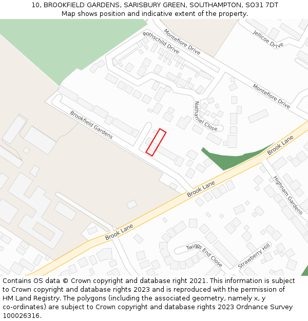 10, BROOKFIELD GARDENS, SARISBURY GREEN, SOUTHAMPTON, SO31 7DT: Location map and indicative extent of plot