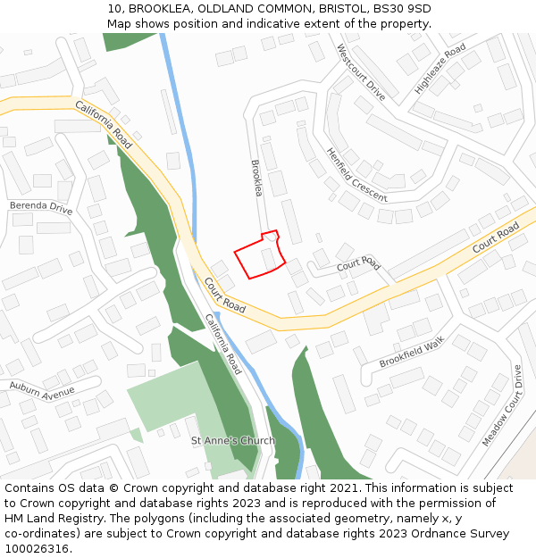 10, BROOKLEA, OLDLAND COMMON, BRISTOL, BS30 9SD: Location map and indicative extent of plot