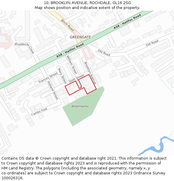 10, BROOKLYN AVENUE, ROCHDALE, OL16 2SG: Location map and indicative extent of plot