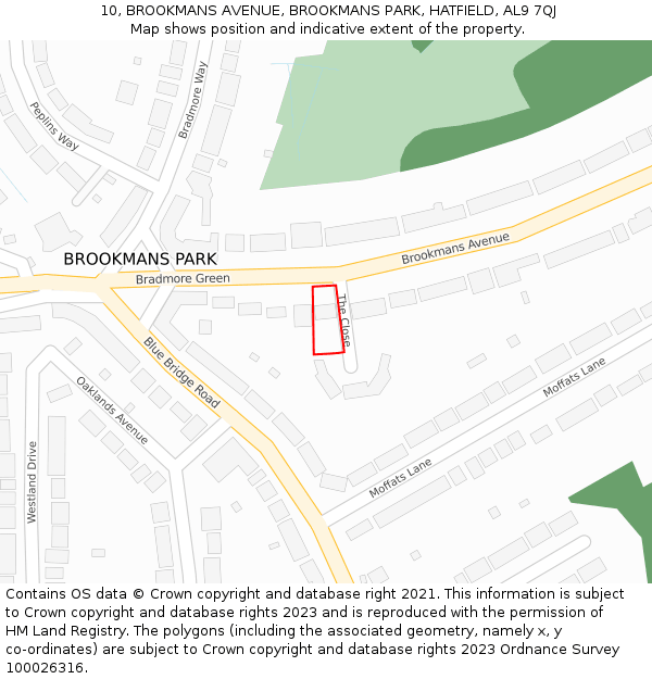 10, BROOKMANS AVENUE, BROOKMANS PARK, HATFIELD, AL9 7QJ: Location map and indicative extent of plot