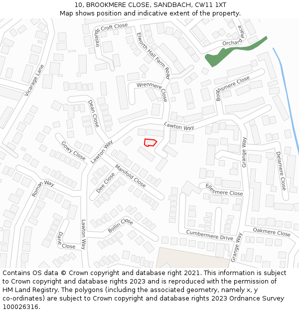 10, BROOKMERE CLOSE, SANDBACH, CW11 1XT: Location map and indicative extent of plot