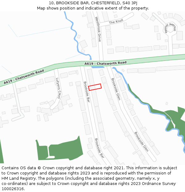 10, BROOKSIDE BAR, CHESTERFIELD, S40 3PJ: Location map and indicative extent of plot