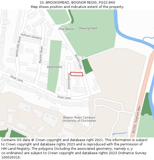 10, BROOKSMEAD, BOGNOR REGIS, PO22 8AS: Location map and indicative extent of plot