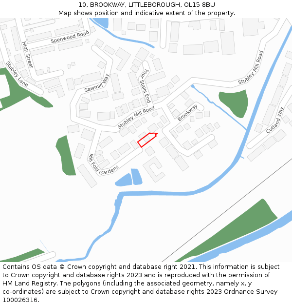 10, BROOKWAY, LITTLEBOROUGH, OL15 8BU: Location map and indicative extent of plot