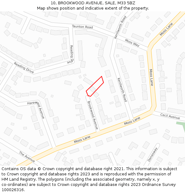 10, BROOKWOOD AVENUE, SALE, M33 5BZ: Location map and indicative extent of plot