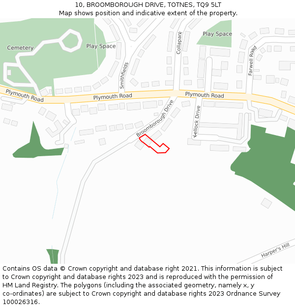 10, BROOMBOROUGH DRIVE, TOTNES, TQ9 5LT: Location map and indicative extent of plot